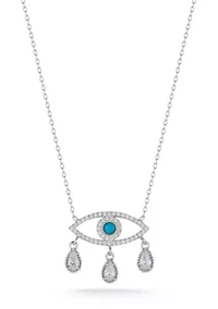 Sterling Silver Cubic Zirconia and Enamel Evil Eye Teardrop Pendant Necklace