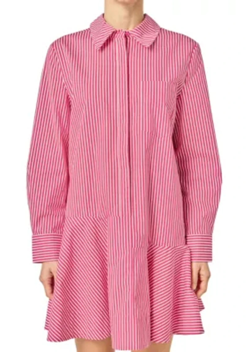 STRIPE COLLAR FLARED SKIRT DRESS