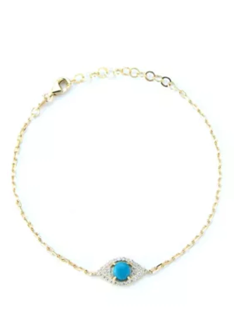 Sterling Silver Cubic Zirconia and Synthetic Turquoise Evil Eye Bracelet