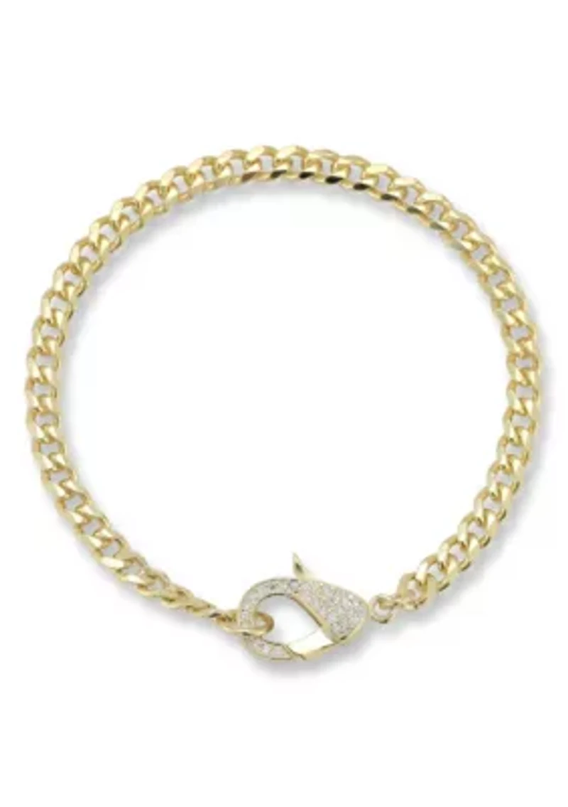 Sterling Silver Pave Lobster Claw Curb Chain Bracelet