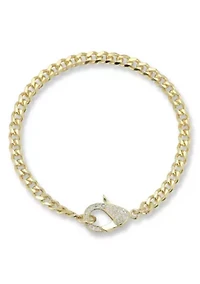 Sterling Silver Pave Lobster Claw Curb Chain Bracelet