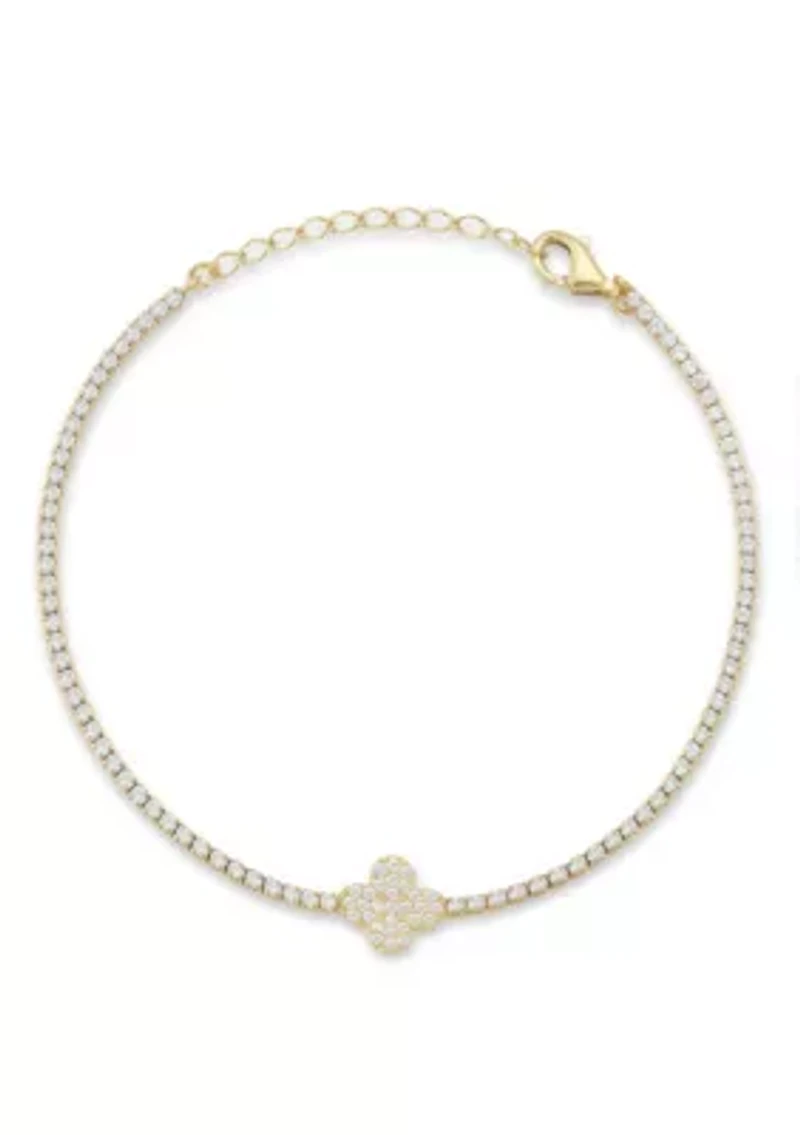 Sterling Silver Cubic Zirconia Clover Tennis Bracelet