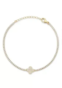 Sterling Silver Cubic Zirconia Clover Tennis Bracelet