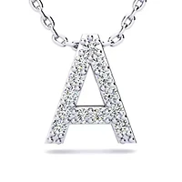 Lab Created Block Initial Grown Diamond Necklace Sterling Silver With 18 Inch Chain, All Letters Available