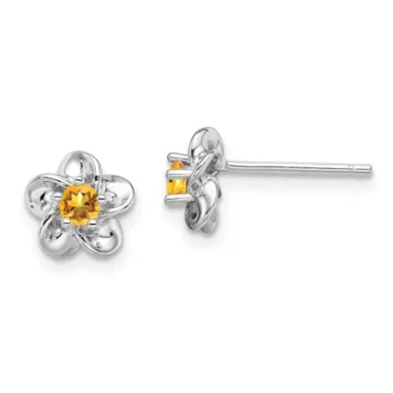 1/4 ct. t.w. Garnet Floral Post Earrings in Rhodium-plated Sterling Silver