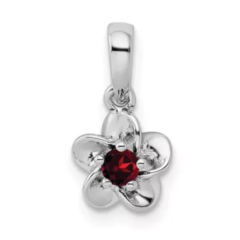 1/8 ct. t.w. Garnet Floral Pendant in Rhodium-plated Sterling Silver