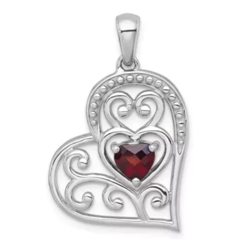 5/8 ct. t.w. Amethyst Polished and Beaded Open Heart Pendant in Rhodium-plated Sterling Silver