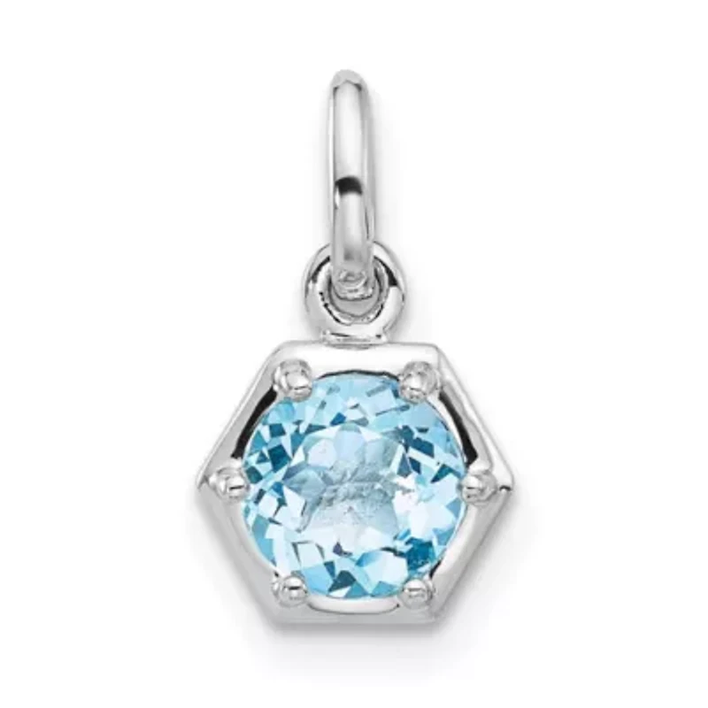 7/8 ct. t.w. Sky Blue Topaz Polished Solitaire Charm Pendant in Rhodium-plated Sterling Silver