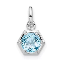 7/8 ct. t.w. Sky Blue Topaz Polished Solitaire Charm Pendant in Rhodium-plated Sterling Silver