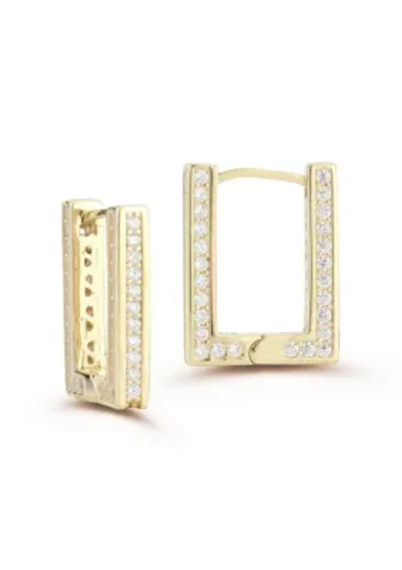 Sterling Silver Cubic Zirconia Small Rectangular Hoop Earrings