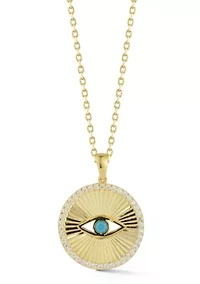 Sterling Silver Cubic Zirconia and Synthetic Turquoise Evil Eye Medallion Necklace