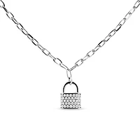 .925 Sterling Silver 1/4 Cttw Diamond Lock Pendant Necklace with Paperclip Chain