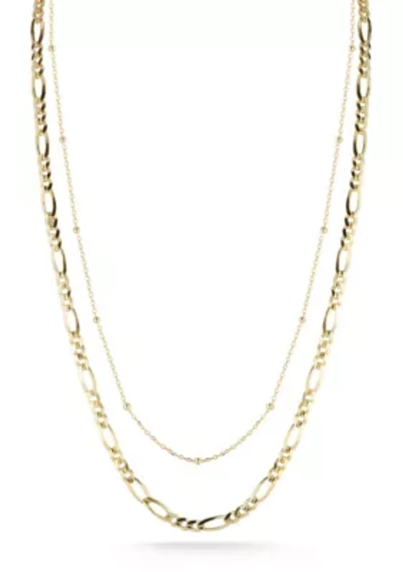 Sterling Silver Double Layer Figaro and Ball Chain Necklace