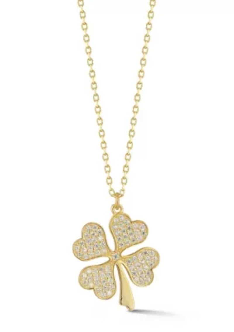 Sterling Silver Cubic Zirconia Clover Pendant Necklace