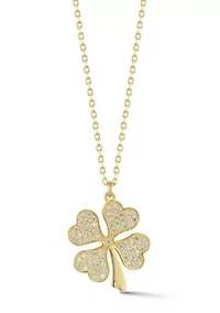 Sterling Silver Cubic Zirconia Clover Pendant Necklace