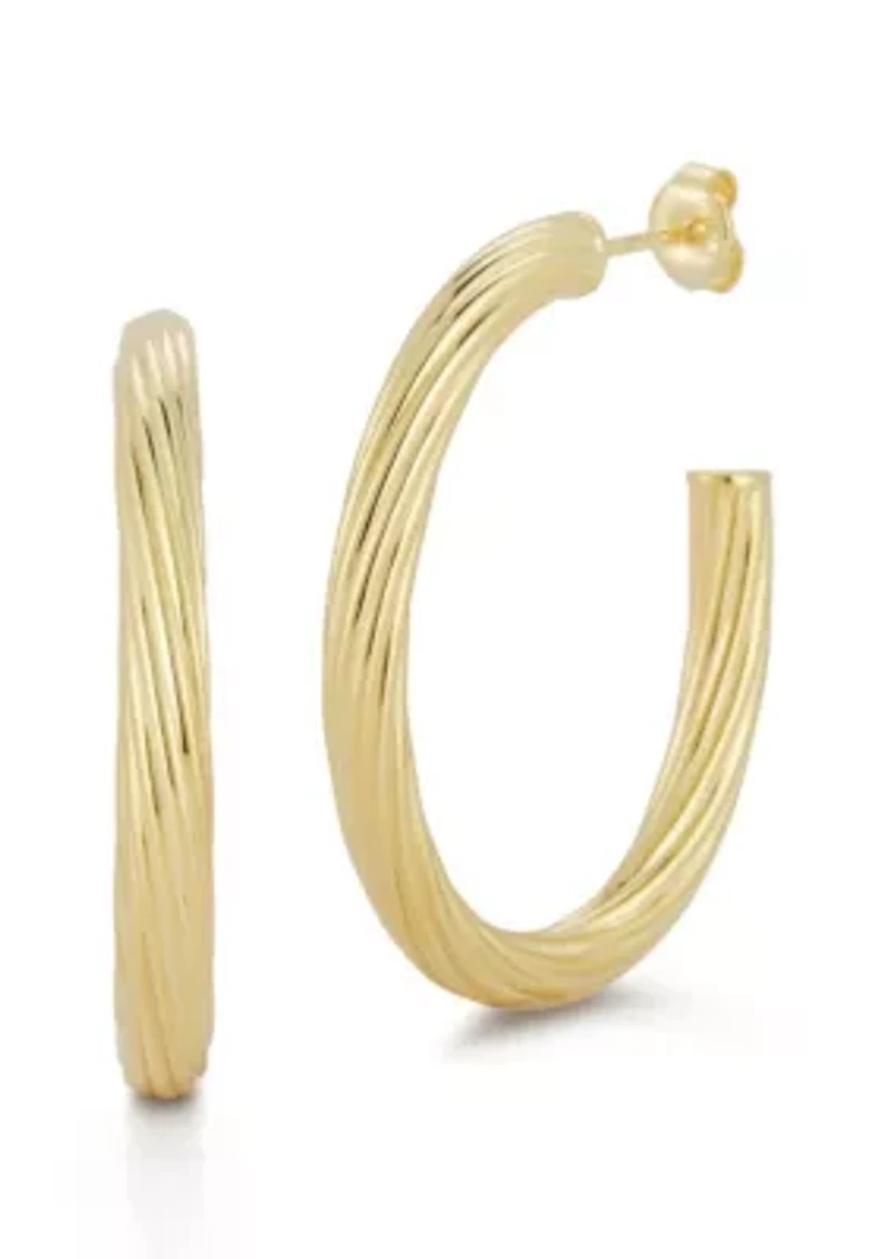 Sterling Silver Twist Oval Hoop Earrings