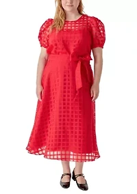 Plaid Organza Fit & Flare Midi Skirt