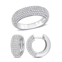 Lab Created 2 Piece Set of White Moissanite Multi-Row Hoop Earrings & Semi-Eternity Ring Sterling Silver