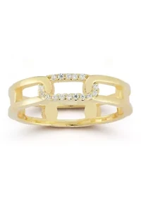 Sterling Silver Cubic Zirconia Elongated Link Band Ring