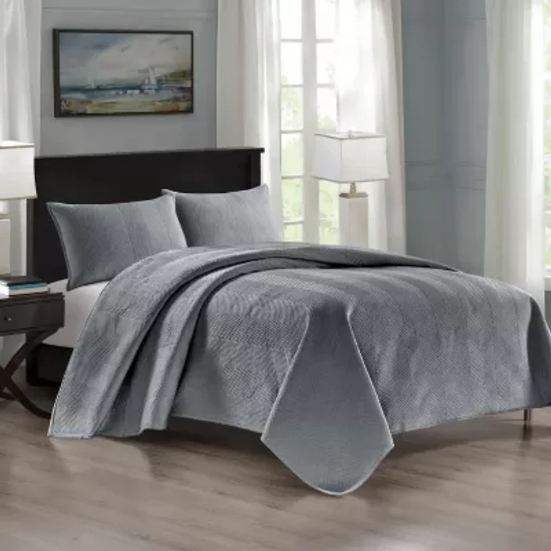 Pointehaven Luxury Chevron Velvet Quilt Set