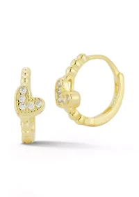 Sterling Silver Cubic Zirconia Heart Huggie Hoop Earrings