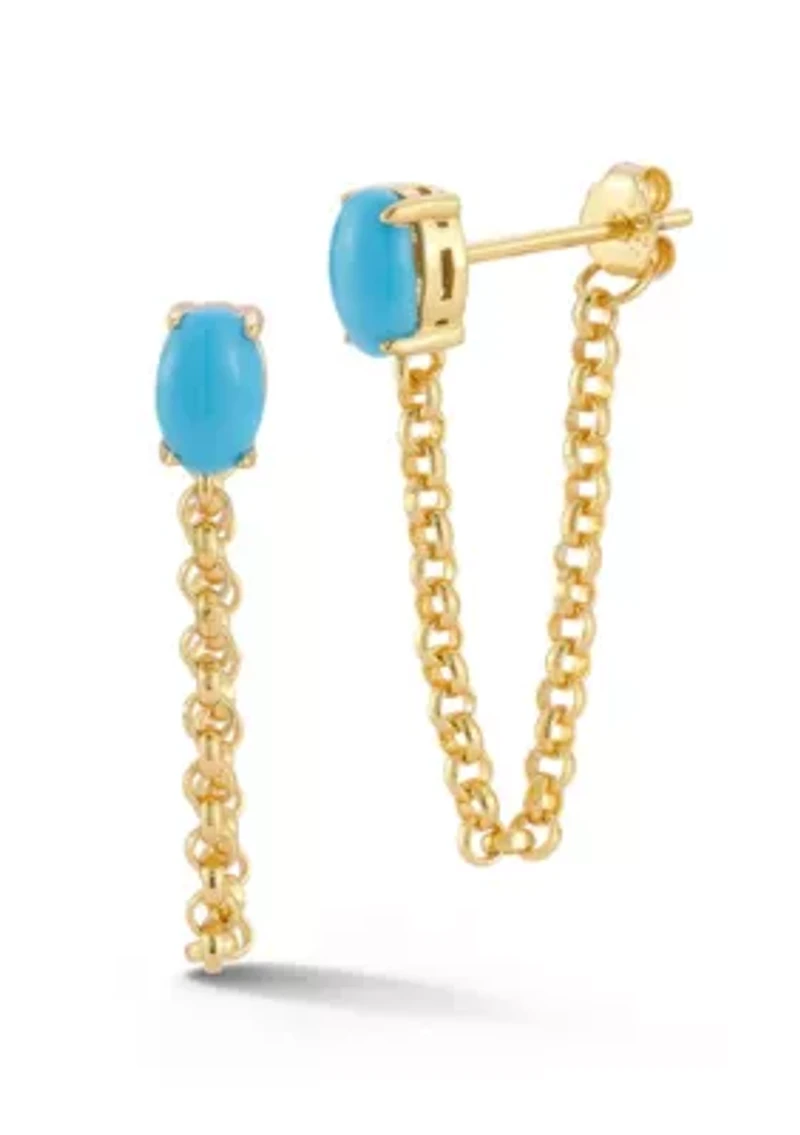Sterling Silver Synthetic Turquoise Rolo Chain Drop Earrings