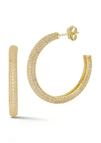 Sterling Silver Large Pave Hoop Earrings
