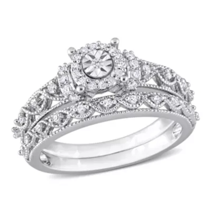 Diamond Bridal Ring Set Sterling Silver