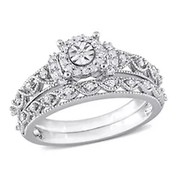 Diamond Bridal Ring Set Sterling Silver