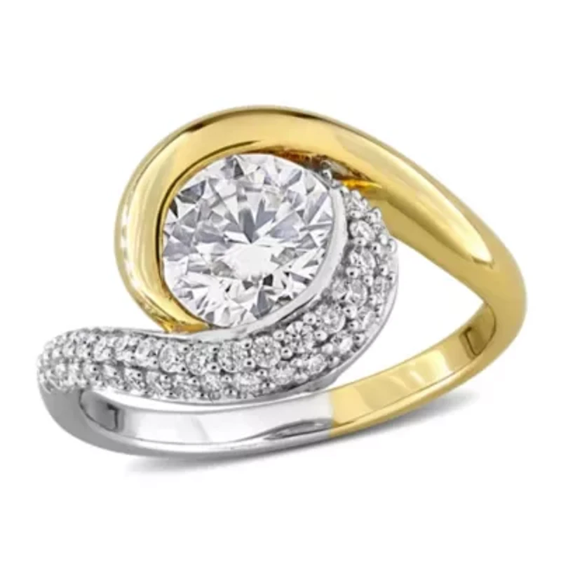 Lab Created White Moissanite Ring Two-Tone Silver