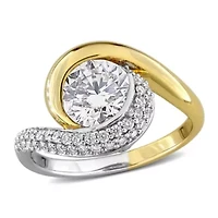 Lab Created White Moissanite Ring Two-Tone Silver