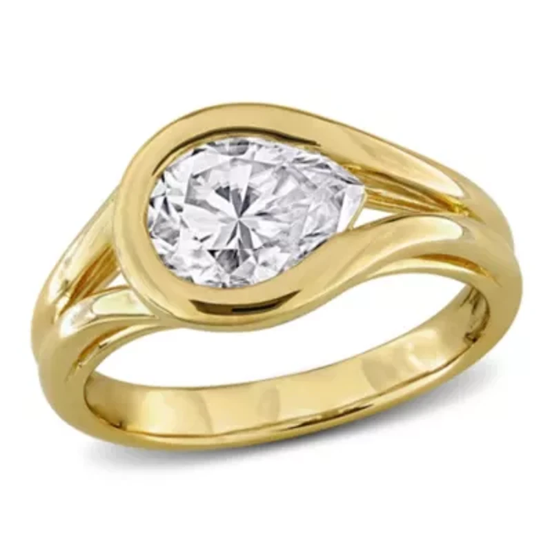 Lab Created White Moissanite Ring Yellow Plated Sterling Silver