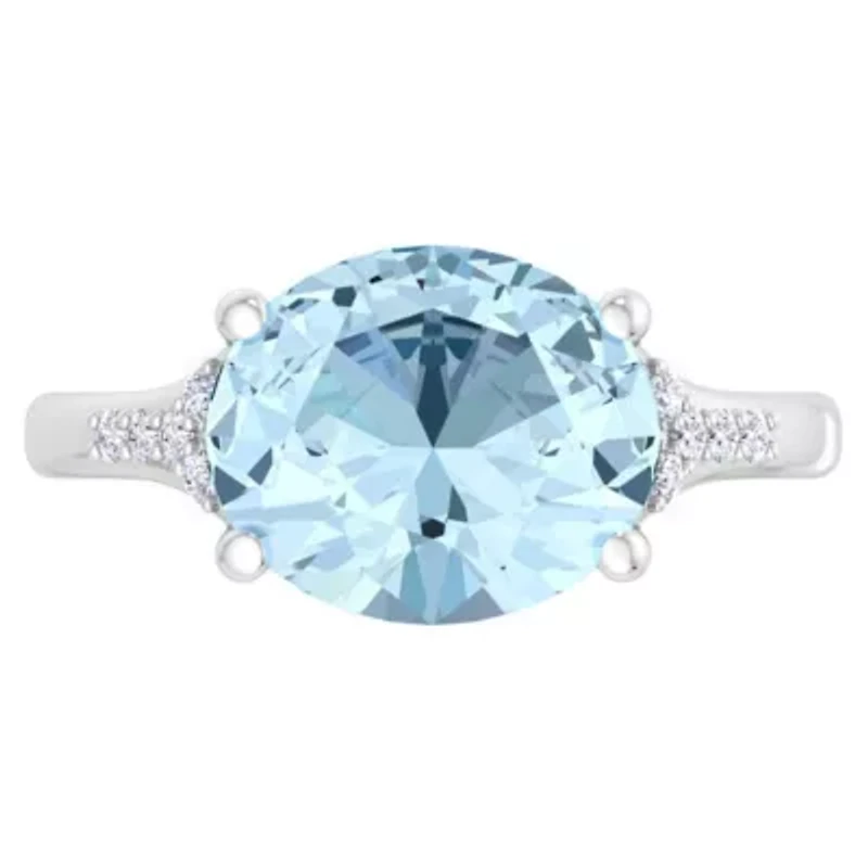 Lab Created 4 1/2 Carat Oval Shape Gemstone and Grown Diamond Ring Sterling Silver