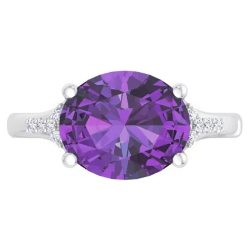 Lab Created 4 1/2 Carat Oval Shape Gemstone and Grown Diamond Ring Sterling Silver