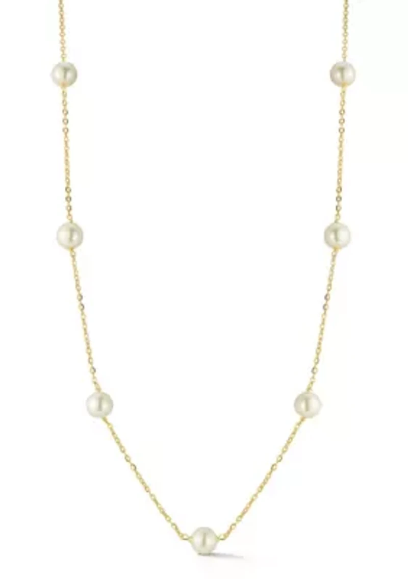 Sterling Silver 6mm Pearl Station Necklace