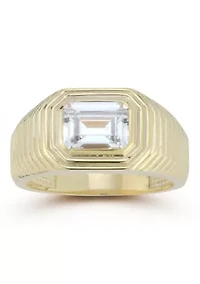 Sterling Silver Cubic Zirconia Emerald Cut Signet Ring