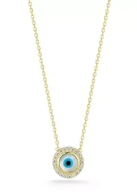 Sterling Silver Dainty Mother of Pearl Evil Eye Pendant Necklace