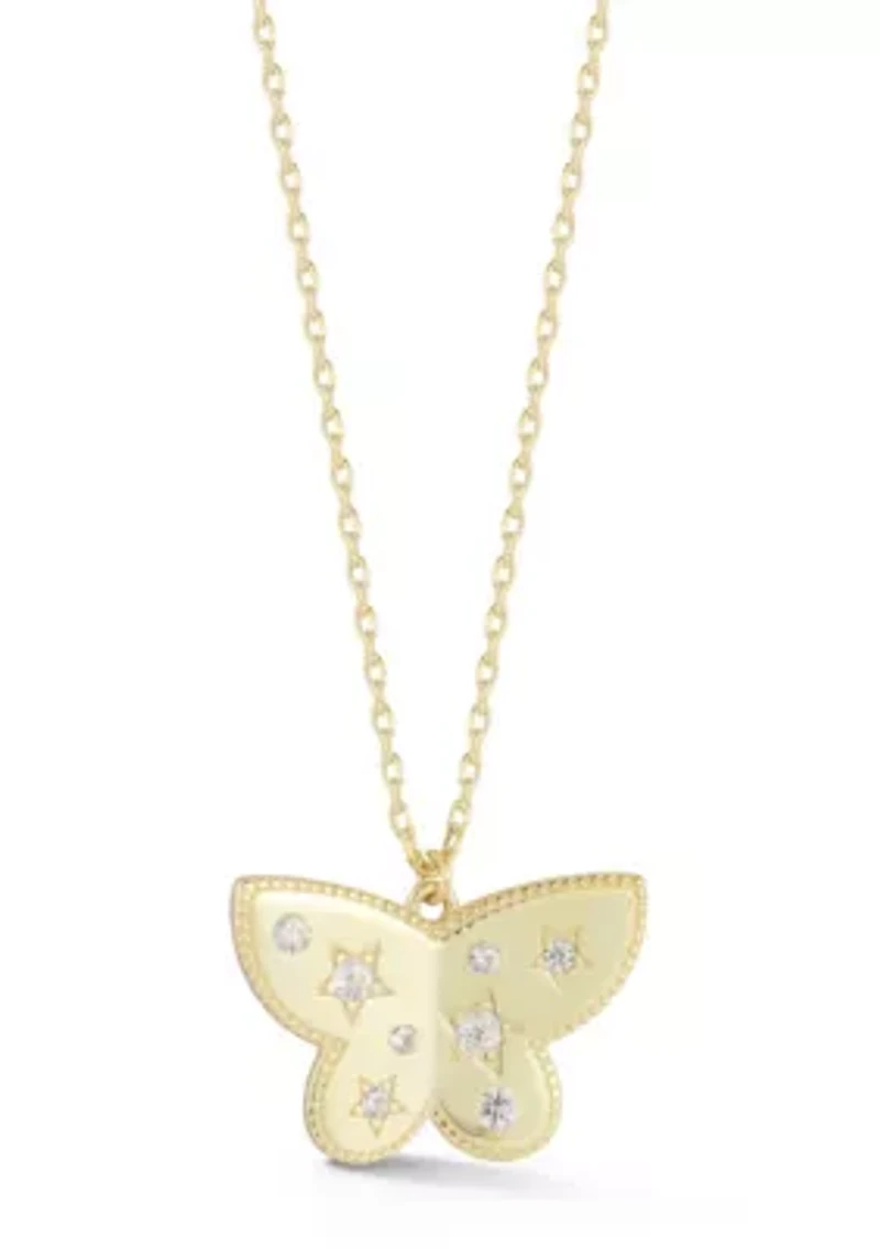 Sterling Silver Cubic Zirconia Butterfly Pendant Necklace
