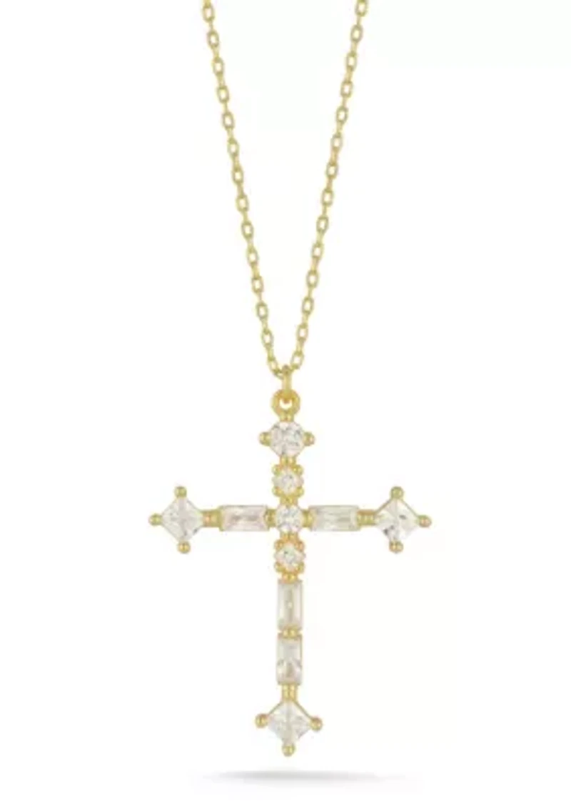 Sterling Silver Cubic Zirconia Cross Pendant Necklace