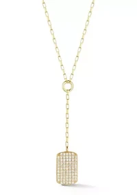 Sterling Silver Pave Tag Lariat Necklace