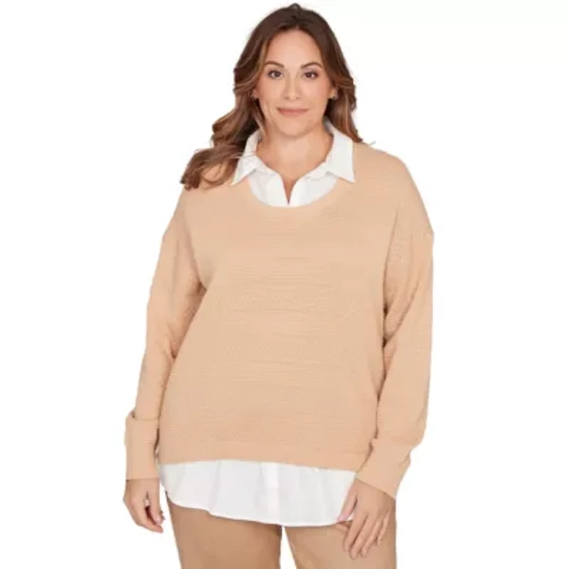 SOLID TEXTURED STRIPE TWOFER SWEATER