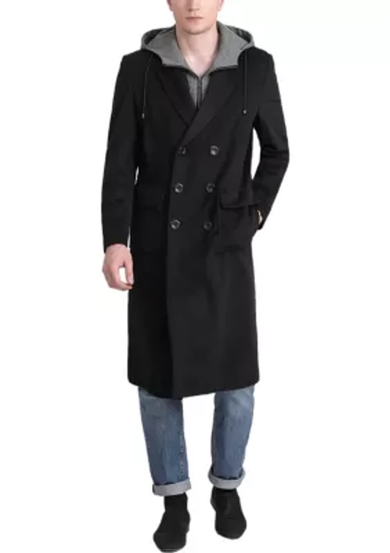 Men's Holmes Wool Blend Long Walking Coat with Removable Hood