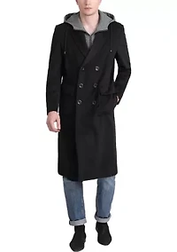 Men's Holmes Wool Blend Long Walking Coat with Removable Hood