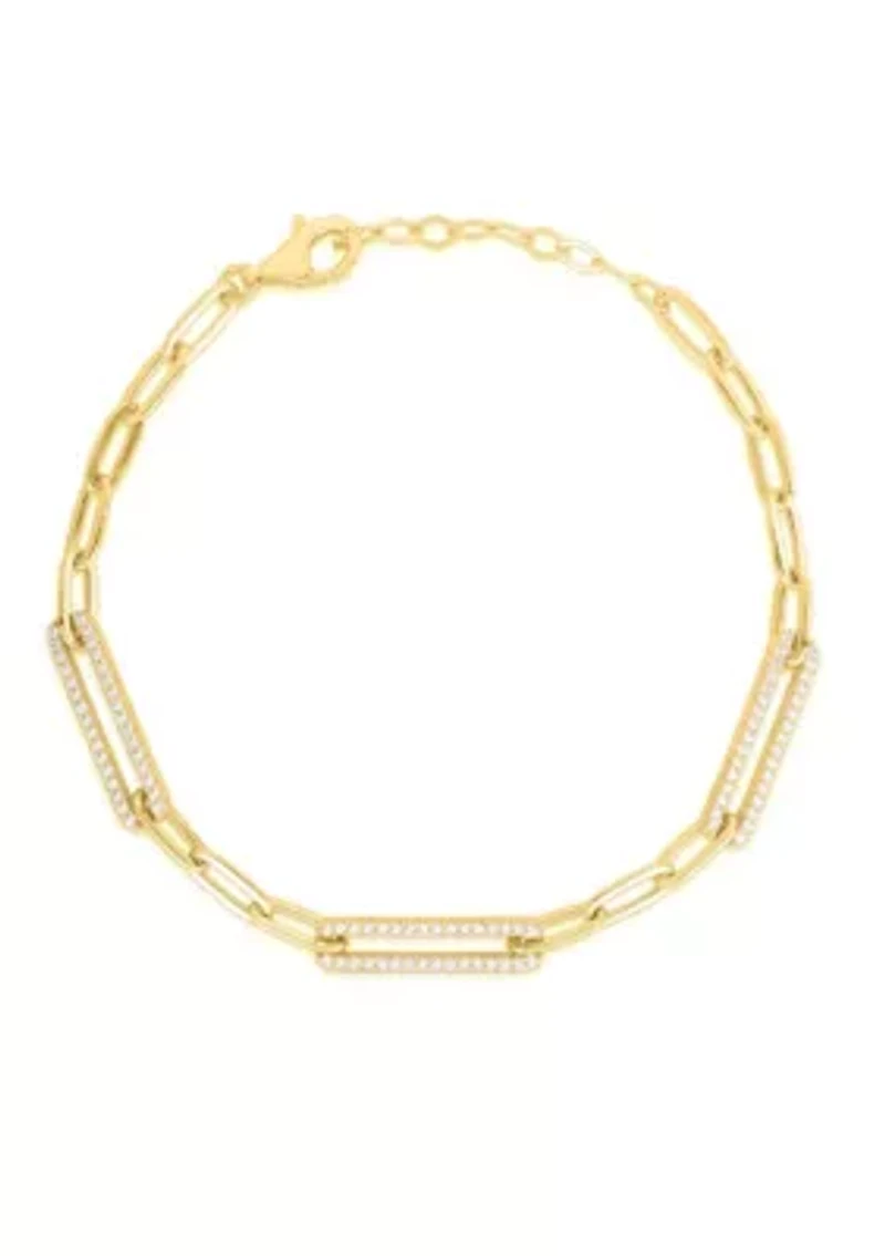 Sterling Silver Pave Oval Link Bracelet