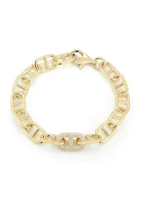 Sterling Silver Cubic Zirconia Mariner Chain Link Bracelet
