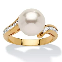 .16 TCW Round Simulated Pearl Cubic Zirconia Accent Yellow Gold-Plated Ring
