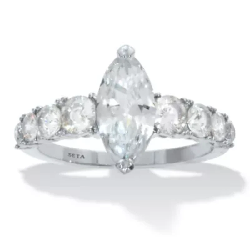 3.40 TCW Marquise-Cut Cubic Zirconia Silvertone Engagement Ring