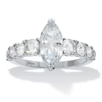 3.40 TCW Marquise-Cut Cubic Zirconia Silvertone Engagement Ring