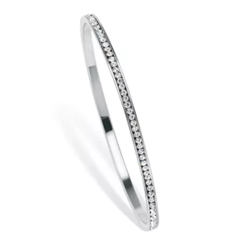 Birthstone Silvertone Eternity Bangle Bracelet