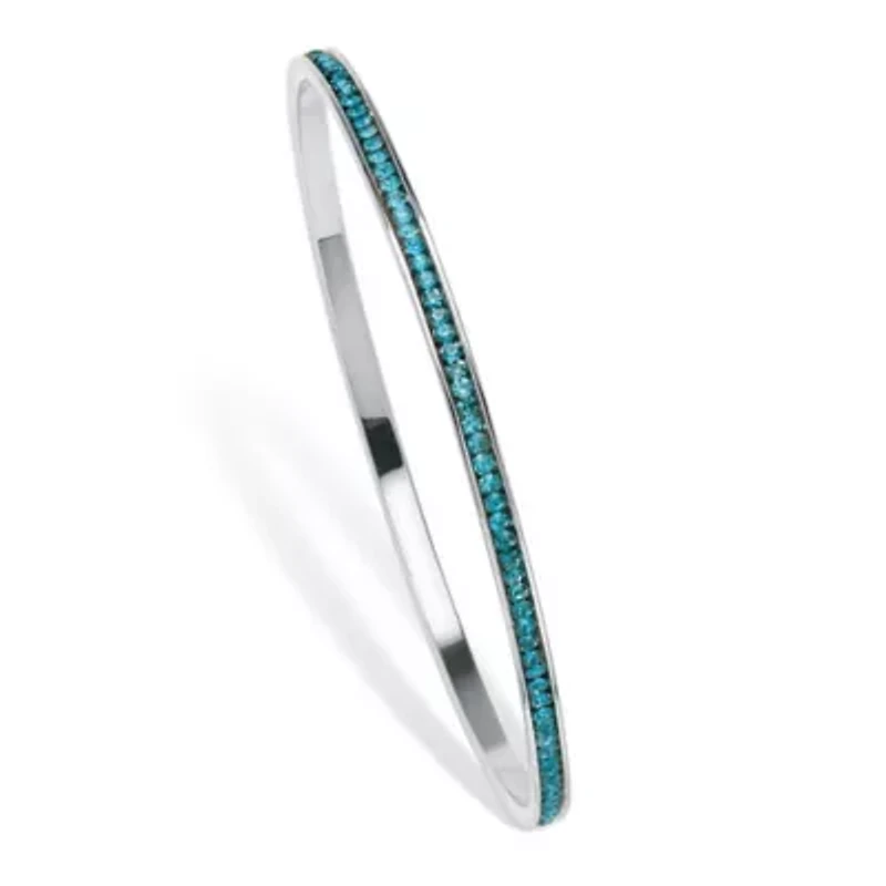 Birthstone Silvertone Eternity Bangle Bracelet
